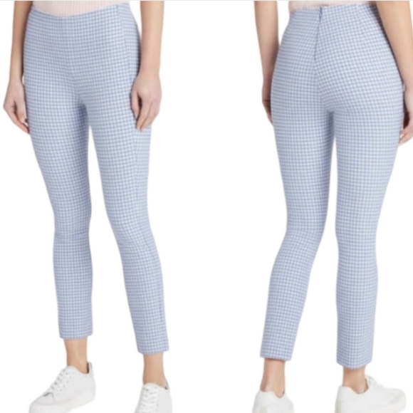 rag & bone Simone Gingham Pant High Rise Cropped Italian Stretch Blue Size 6 - Picture 1 of 11